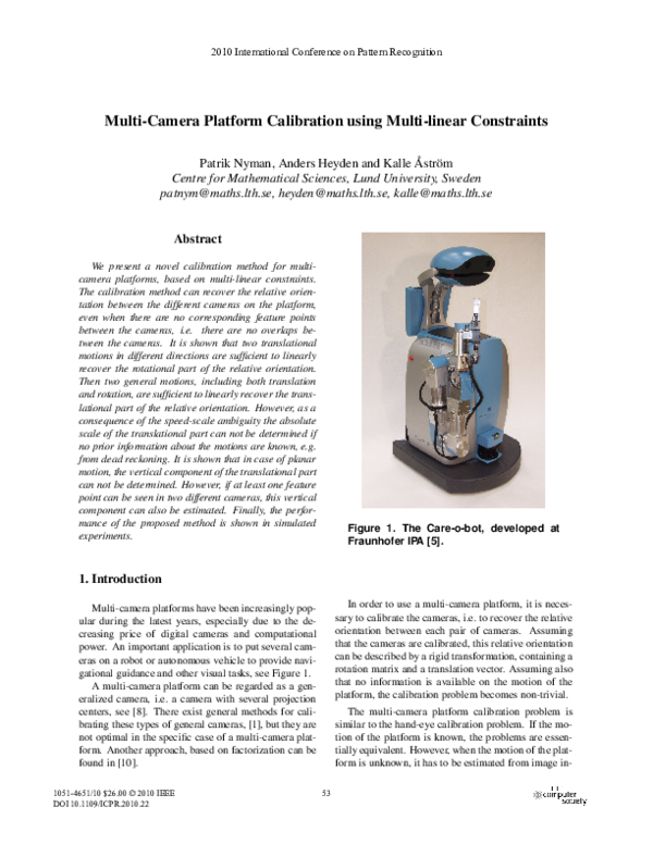 (PDF) Multi-camera Platform Calibration Using Multi-linear Constraints