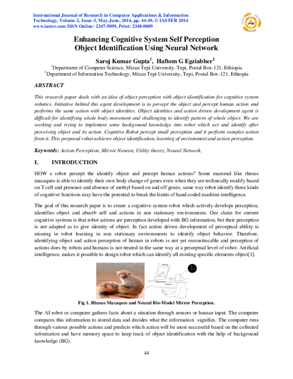 (PDF) Enhancing Cognitive System Self Perception Object Identification ...