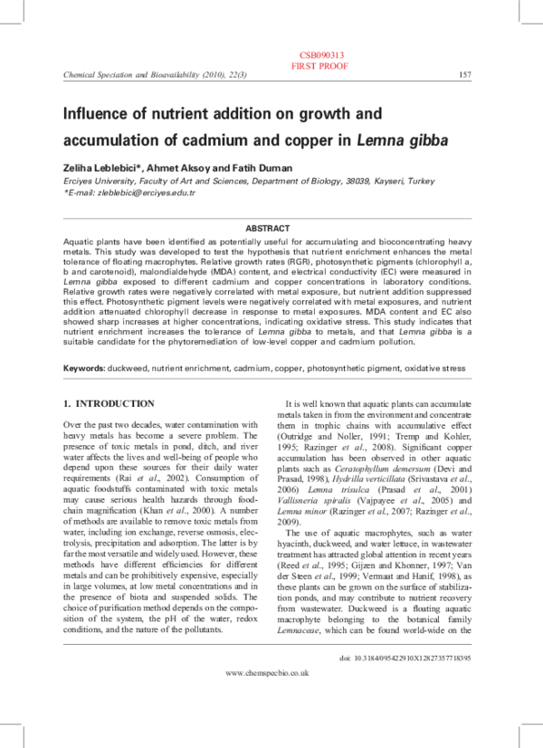 (PDF) Influence of nutrient addition on growth and accumulation of ...