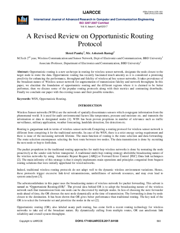 (PDF) A Revised Review on Opportunistic Routing Protocol