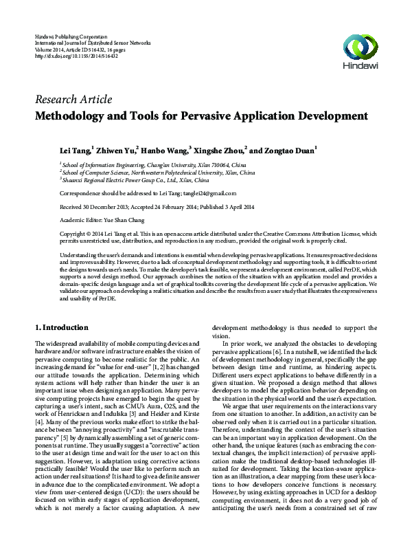 (PDF) Methodology and Tools for Pervasive Application Development