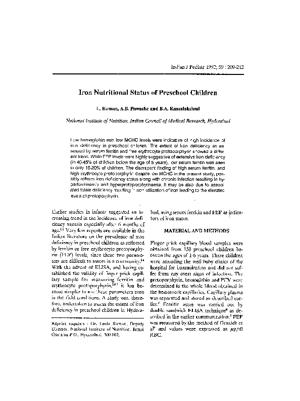 (PDF) Iron nutritional status of preschool children