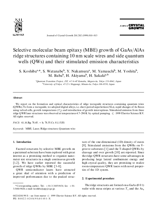 (PDF) Selective molecular beam epitaxy (MBE) growth of GaAs/AlAs ridge ...