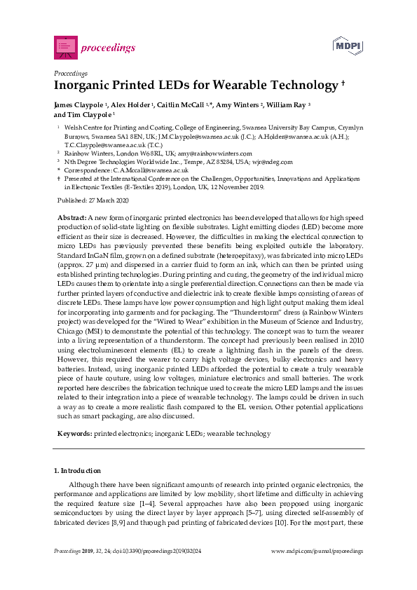 (PDF) Inorganic Printed LEDs for Wearable Technology