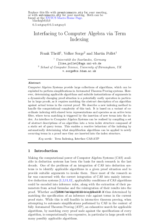 (PDF) Interfacing to computer algebra via term indexing