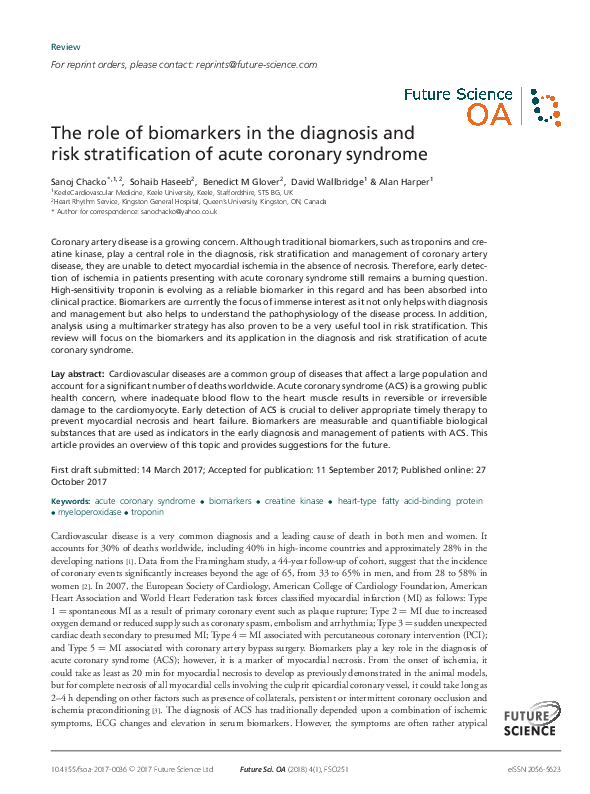 (PDF) The role of biomarkers in the diagnosis and risk stratification ...