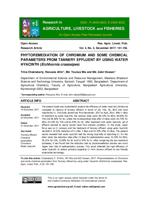 (PDF) Phytoremediation of Chromium and some chemical parameters from ...