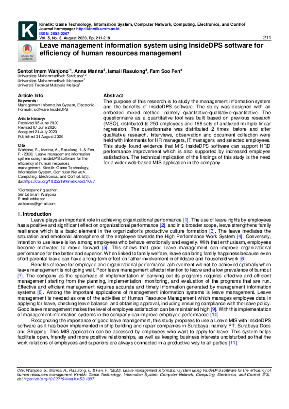 (PDF) Leave Management Information System using InsideDPS Software for ...