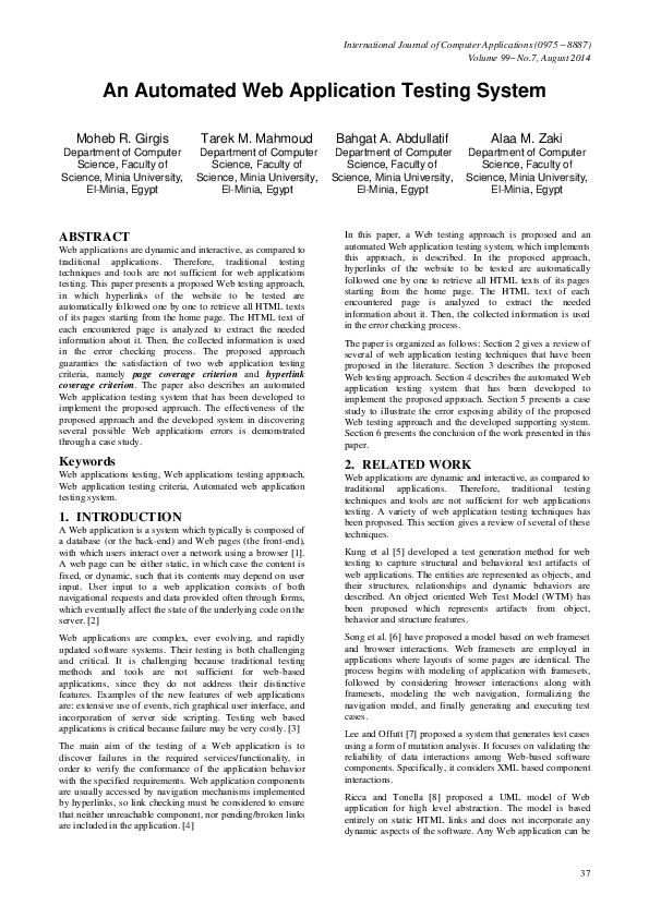 (PDF) An Automated Web Application Testing System
