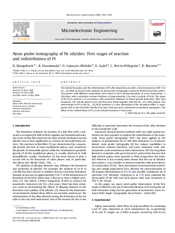 (PDF) Atom probe tomography of Ni silicides: First stages of reaction ...