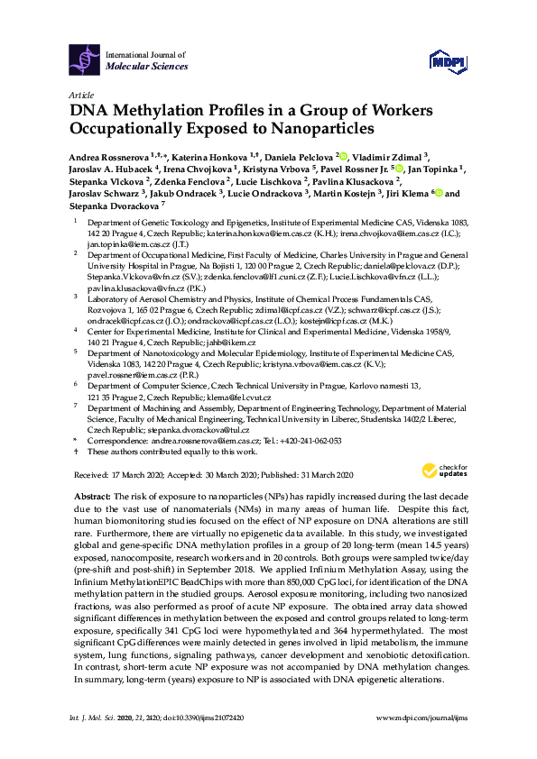 (PDF) DNA Methylation Profiles in a Group of Workers Occupationally ...