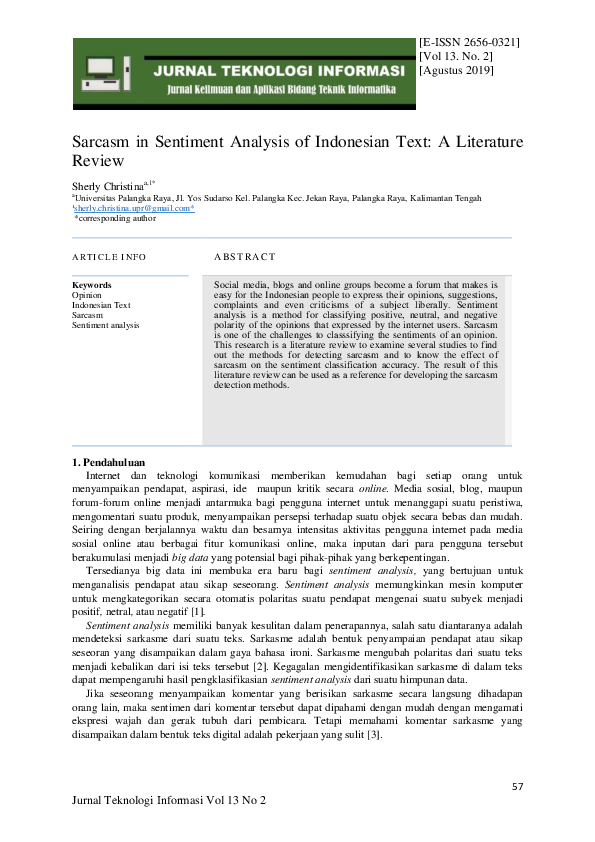 (PDF) Sarcasm in Sentiment Analysis of Indonesian Text: A Literature Review