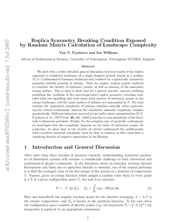 (PDF) Replica Symmetry Breaking Condition Exposed by Random Matrix ...