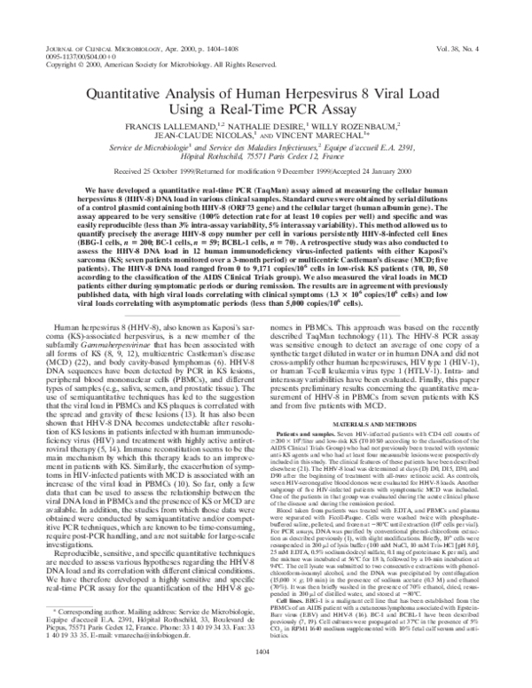 (PDF) Quantitative analysis of human herpesvirus 8 viral load using a ...