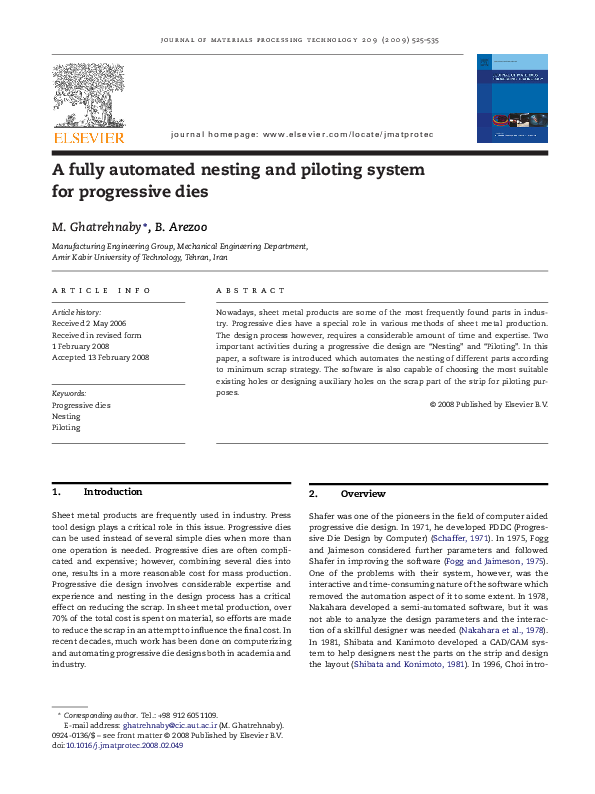 (PDF) A fully automated nesting and piloting system for progressive dies