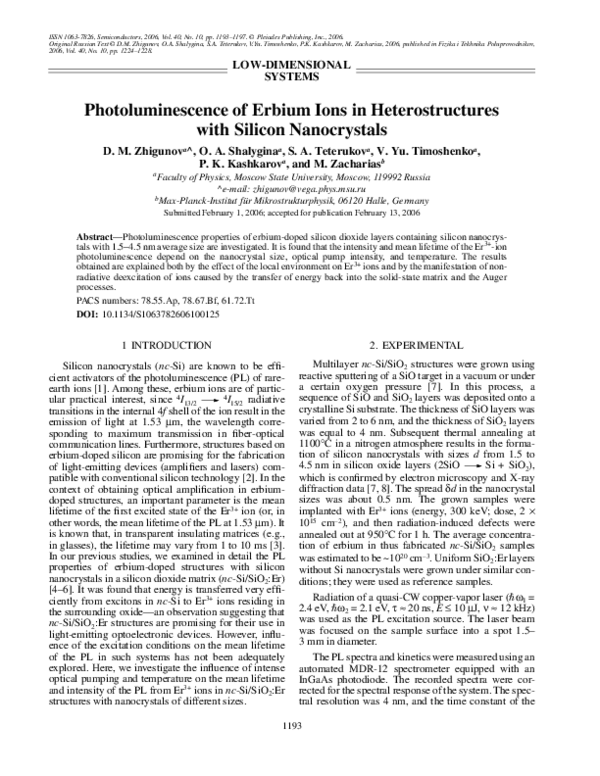 (PDF) Photoluminescence of erbium ions in heterostructures with silicon ...