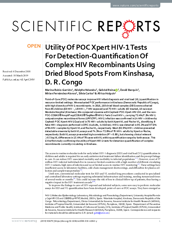 (PDF) Utility Of POC Xpert HIV-1 Tests For Detection-Quantification Of ...