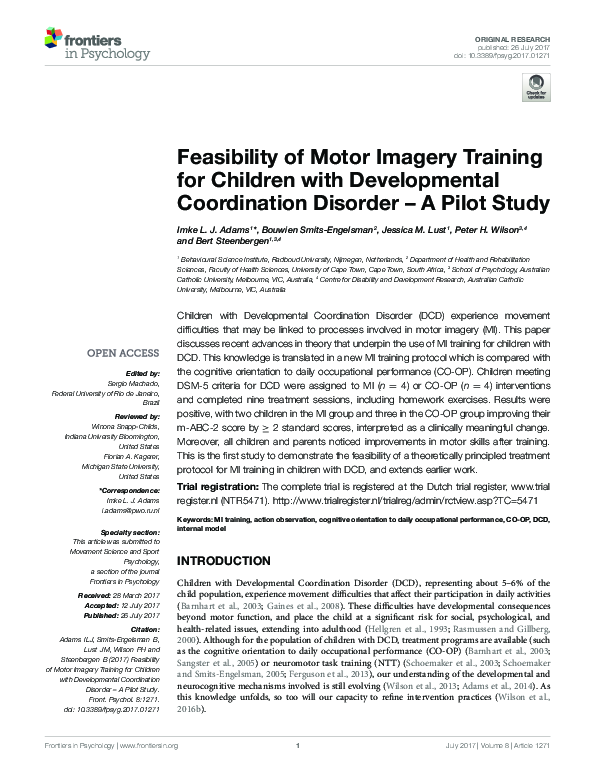 (PDF) Feasibility of Motor Imagery Training for Children with ...