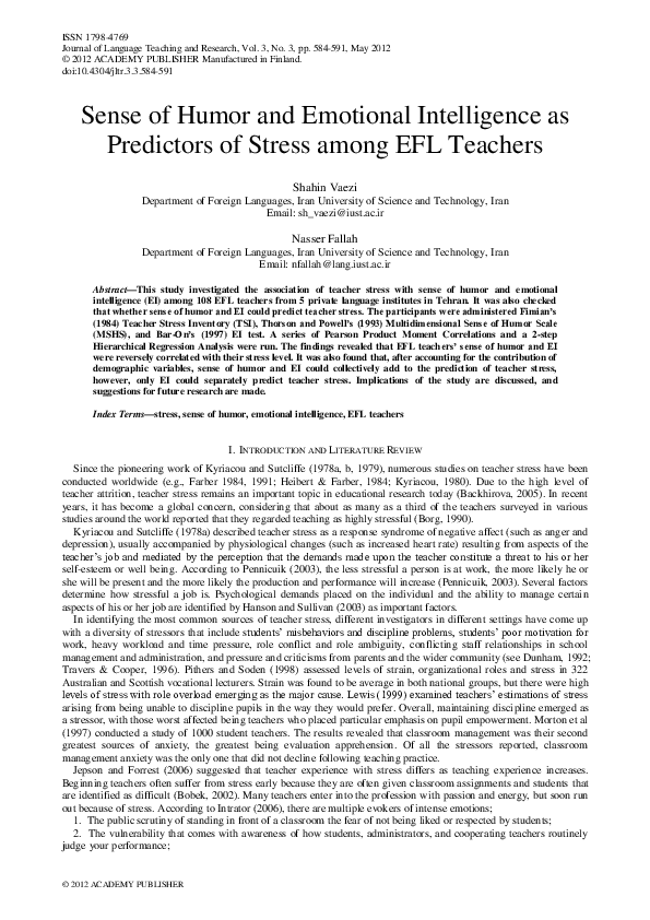 (PDF) Sense of Humor and Emotional Intelligence as Predictors of Stress ...