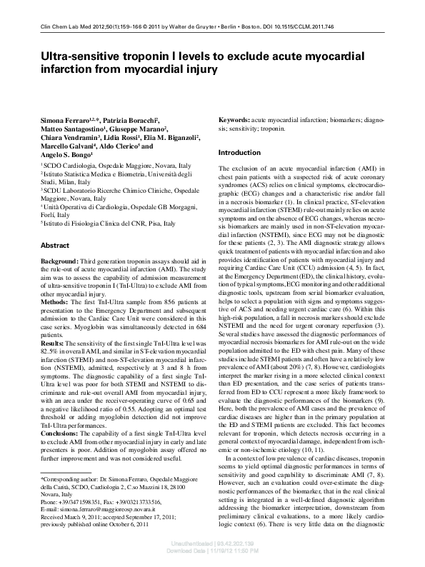 (PDF) Ultra-sensitive troponin I levels to exclude acute myocardial ...