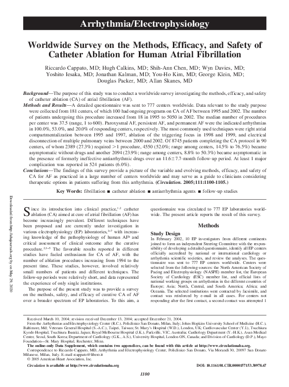 (PDF) Worldwide Survey on the Methods, Efficacy, and Safety of Catheter ...