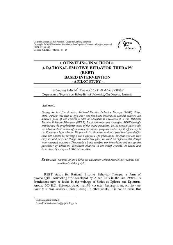 (PDF) Counseling in Schools. A Rational Emotive Behavior Therapy (Rebt ...