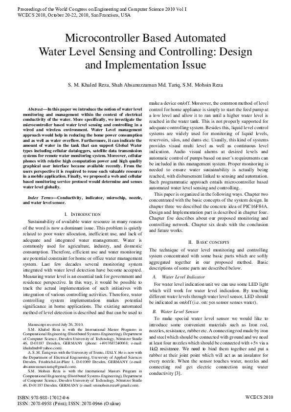 (PDF) Microcontroller Based Automated Water Level Sensing and ...