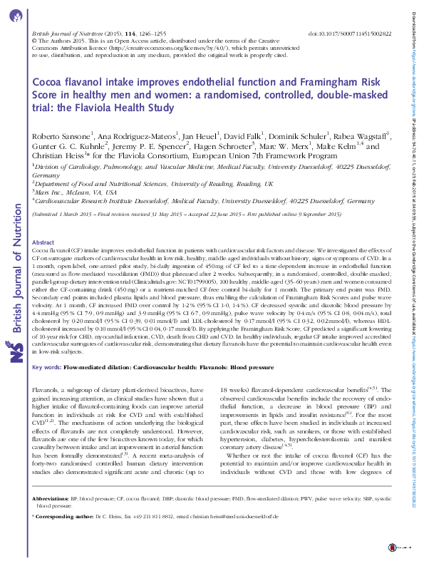 (PDF) Cocoa flavanol intake improves endothelial function and