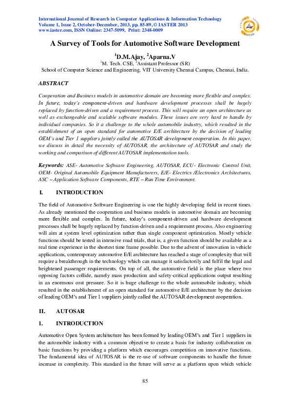 (PDF) A Survey of Tools for Automotive Software Development