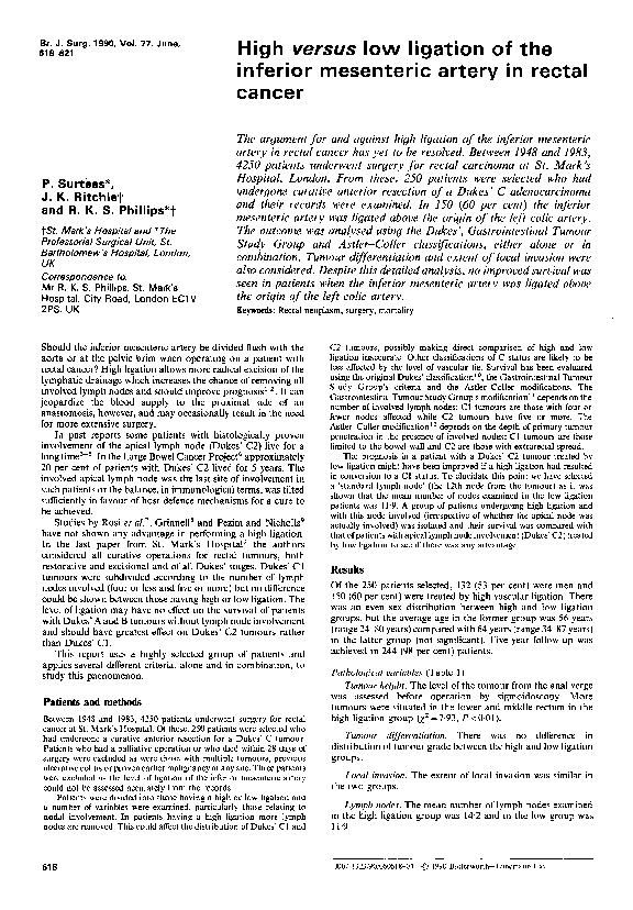 (PDF) Highversus low ligation of the inferior mesenteric artery in ...