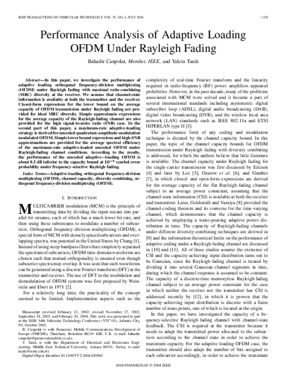 (PDF) Performance Analysis of Adaptive Loading OFDM Under Rayleigh Fading