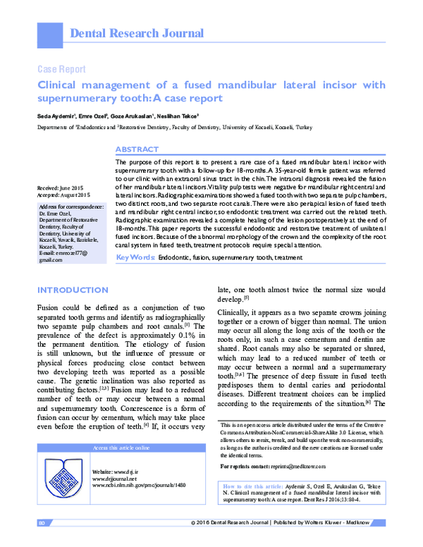 (PDF) Clinical management of a fused mandibular lateral incisor with