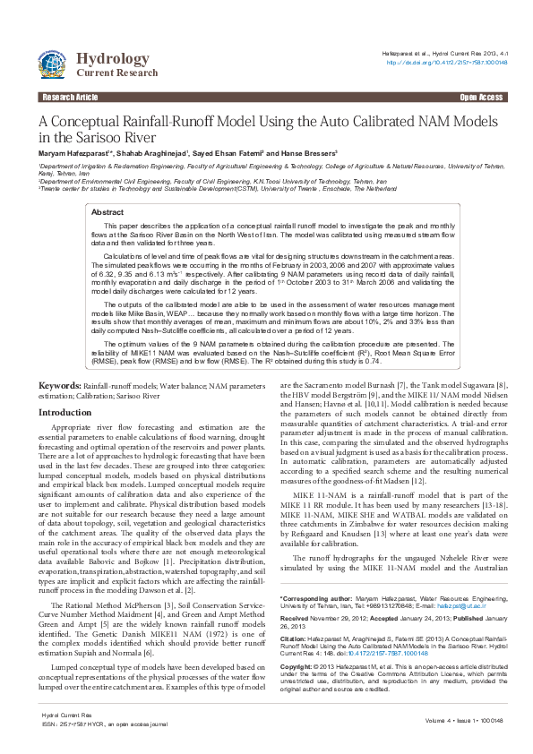 (PDF) A conceptual rainfall-runoff model using the auto calibrated NAM ...
