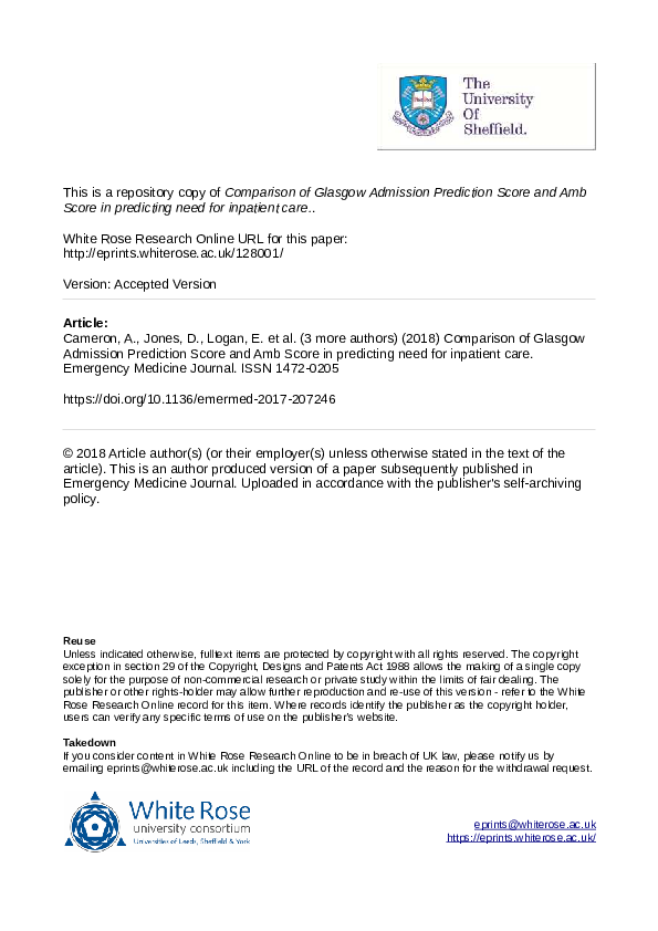 (PDF) Comparison of Glasgow Admission Prediction Score and Amb Score in ...