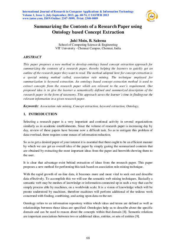 (PDF) Summarizing the Contents of a Research Paper using Ontology based ...