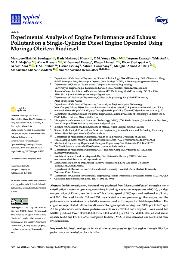 (PDF) Experimental Analysis of Engine Performance and Exhaust Pollutant ...