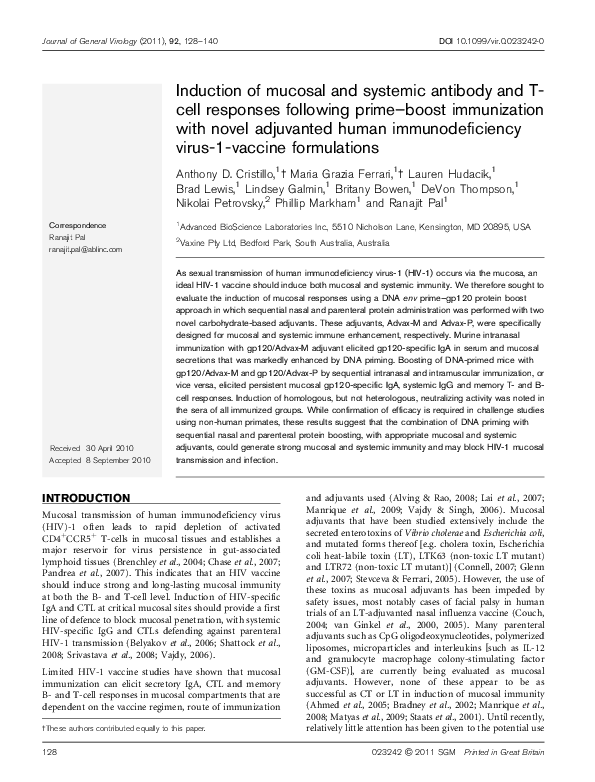 (PDF) Induction of mucosal and systemic antibody and T-cell responses ...