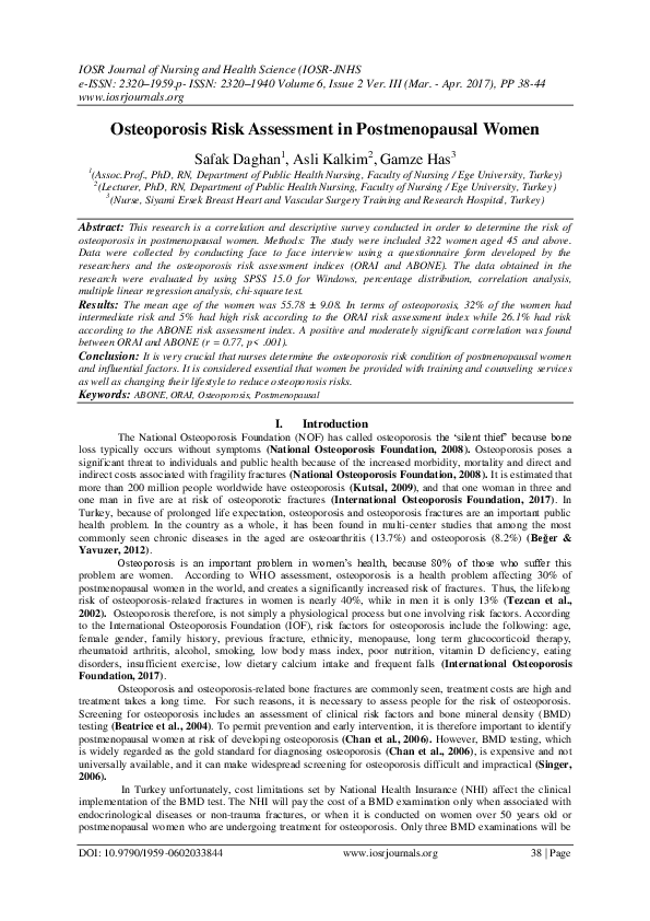 (PDF) Osteoporosis Risk Assessment in Postmenopausal Women