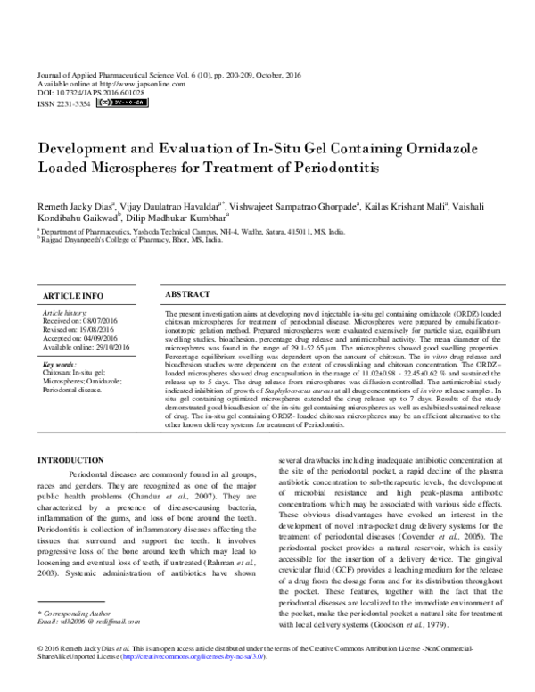 (PDF) Development and Evaluation of In-Situ Gel Containing Ornidazole ...