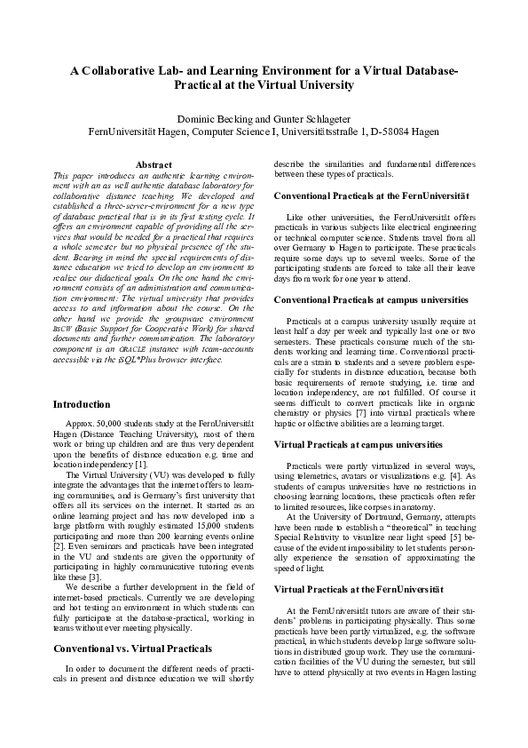 (PDF) A collaborative lab- and learning environment for a virtual ...