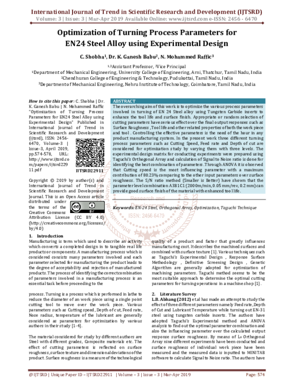 (PDF) Optimization of Turning Process Parameters for EN24 Steel Alloy ...