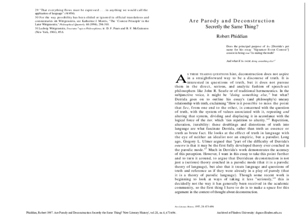  PDF Are Parody And Deconstruction Secretly The Same Thing Robert Phiddian Academia edu