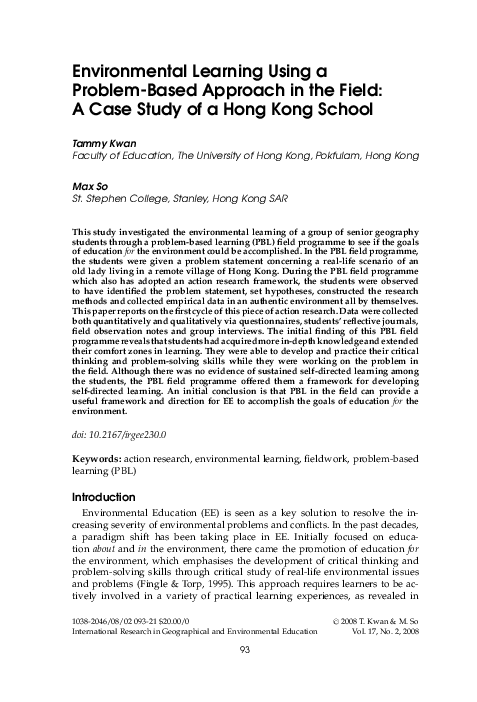 (PDF) Environmental Learning Using a Problem-Based Approach in the ...
