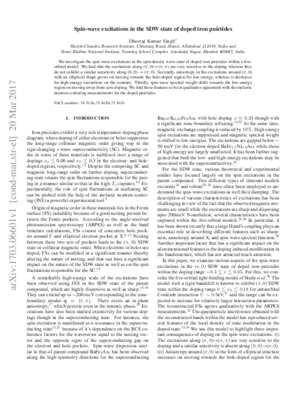 (PDF) Spinwave excitations in the spindensity wave state of doped