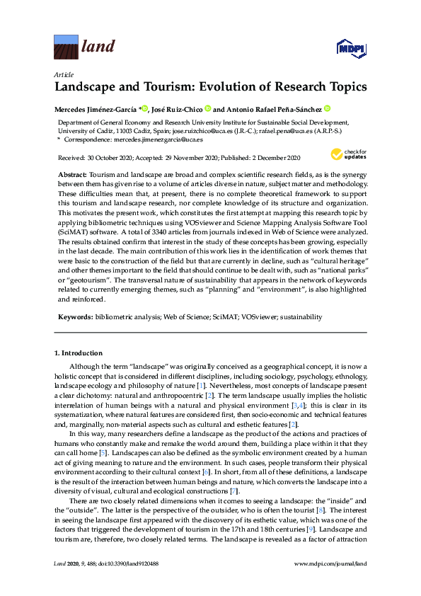 (PDF) Landscape and Tourism: Evolution of Research Topics