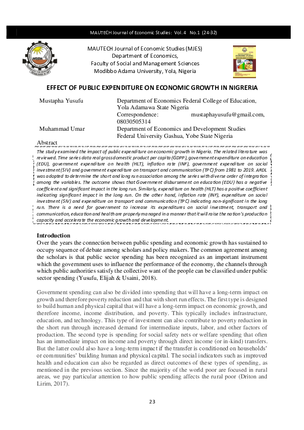 (PDF) EFFECT OF PUBLIC EXPENDITURE ON ECONOMIC GROWTH IN NIGRERIA