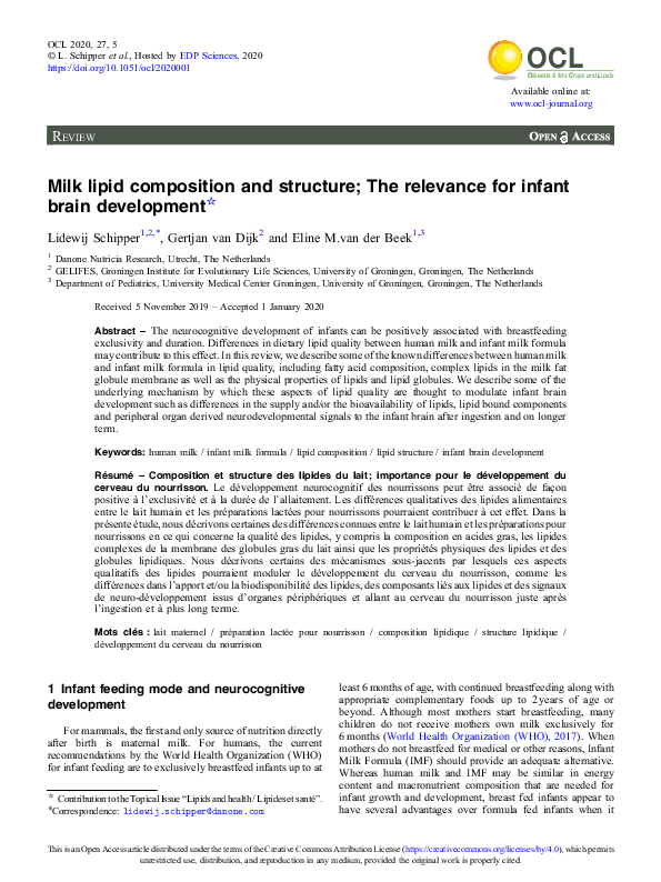 (PDF) Milk lipid composition and structure; The relevance for infant ...