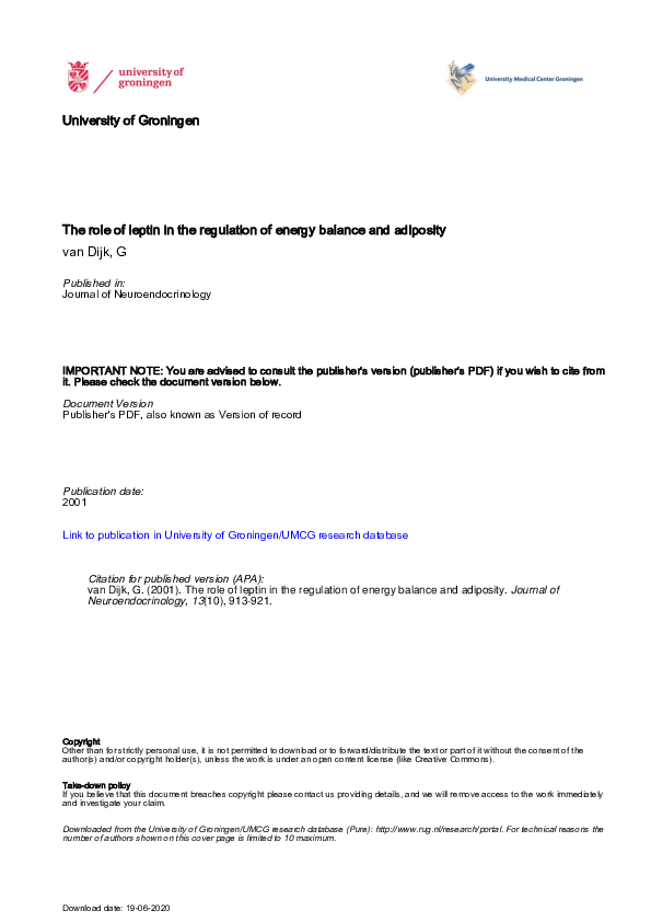 (PDF) The Role of Leptin in the Regulation of Energy Balance and Adiposity