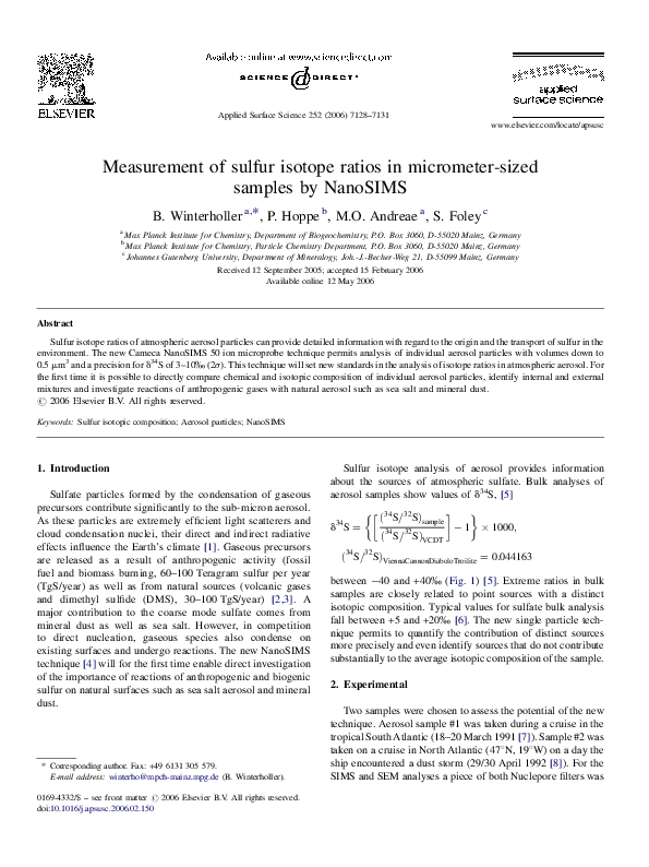 (PDF) Measurement of sulfur isotope ratios in micrometersized samples