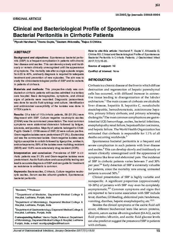(PDF) Clinical and Bacteriological Profile of Spontaneous Bacterial ...